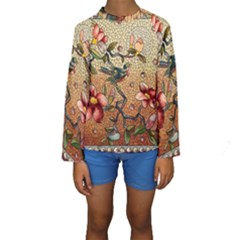 Flower Cubism Mosaic Vintage Kids  Long Sleeve Swimwear by Jancukart