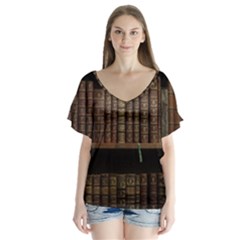 Books Covers Book Case Old Library V-neck Flutter Sleeve Top by Amaryn4rt