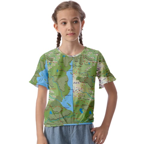 Grand Duchy Of Valderin Fantasy Map Kids  Cuff Sleeve Scrunch Bottom Tee by Amaryn4rt