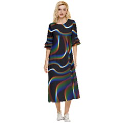 Rainbow Waves Art Iridescent Double Cuff Midi Dress by Amaryn4rt