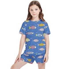 Sea Fish Blue Submarine Animals Kids  Tee And Sports Shorts Set by Amaryn4rt