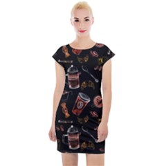 Coffee Watercolor Background Cap Sleeve Bodycon Dress by Amaryn4rt