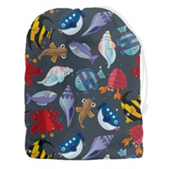 Sea Animals Pattern Wallpaper Fish Drawstring Pouch (3xl) by Amaryn4rt