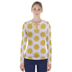 Fruit Food Juicy Organic Yellow V-neck Long Sleeve Top by Wegoenart