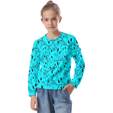 Flower Texture Textile Kids  Long Sleeve Tee With Frill  by artworkshop