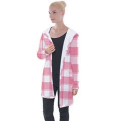 Pink And White Plaids Longline Hooded Cardigan by ConteMonfrey