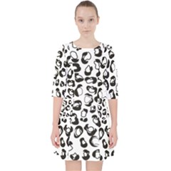 Black And White Leopard Print Jaguar Dots Quarter Sleeve Pocket Dress by ConteMonfrey