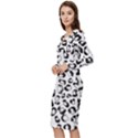 Black And White Leopard Print Jaguar Dots Long Sleeve V-Neck Bodycon Dress  View2