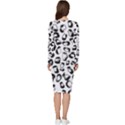 Black And White Leopard Print Jaguar Dots Long Sleeve V-Neck Bodycon Dress  View4