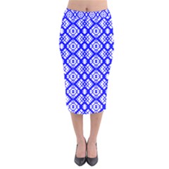 Portuguese Tiles Vibes Plaids Velvet Midi Pencil Skirt by ConteMonfrey