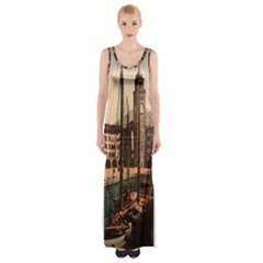  The Harbor, Riva, Lake Garda, Italy 1890-1900 Thigh Split Maxi Dress by ConteMonfrey