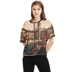 The Harbor, Riva, Lake Garda, Italy 1890-1900 2 Background Brown One Shoulder Cut Out Tee by ConteMonfrey