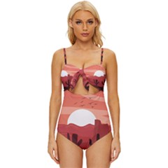 Artistic Digital Landscape Art Knot Front One-piece Swimsuit by Wegoenart