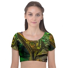 Chameleon Reptile Lizard Animal Velvet Short Sleeve Crop Top  by Wegoenart