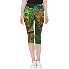 Chameleon Reptile Lizard Animal Inside Out Lightweight Velour Capri Leggings  by Wegoenart