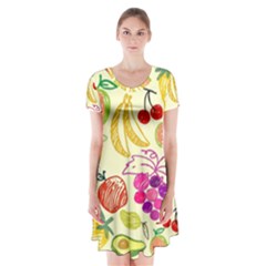 Seamless-fruit Short Sleeve V-neck Flare Dress by nateshop