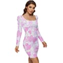 Valentine-background-hearts-bokeh Women Long Sleeve Ruched Stretch Jersey Dress View2