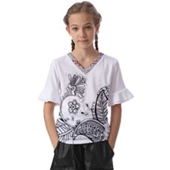 Im Fourth Dimension Black White 28 Kids  V-neck Horn Sleeve Blouse by imanmulyana