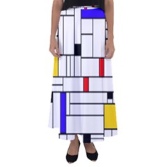 Illustration Geometric Abstract Plates Mosaic Flared Maxi Skirt by Wegoenart