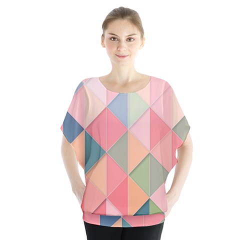 Illustration Pink Background Geometric Triangle Batwing Chiffon Blouse by Wegoenart