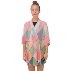 Illustration Pink Background Geometric Triangle Half Sleeve Chiffon Kimono by Wegoenart