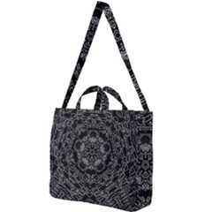 Illustration Black White Rosette Mandala Ornament Wallpaper Square Shoulder Tote Bag by Wegoenart