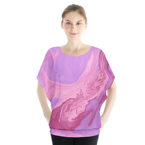 Illustration Art Pink Design Wallpaper Batwing Chiffon Blouse by Wegoenart