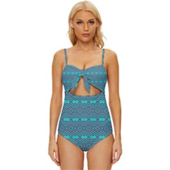 Chevron Zigzag Pattern Knot Front One-piece Swimsuit by Wegoenart