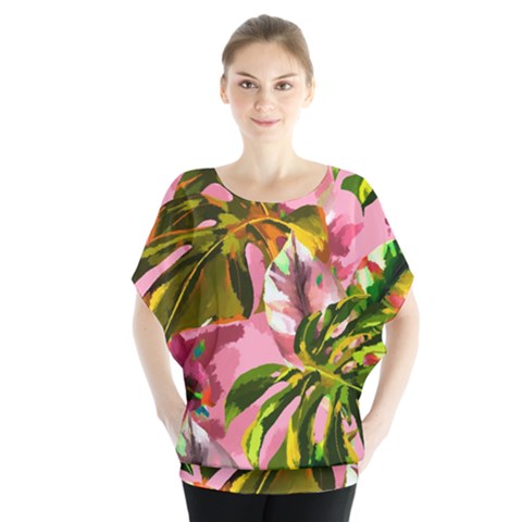 Illustration Paintimg Paint Monstera Leave Leaf Plant Green Batwing Chiffon Blouse by Wegoenart