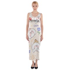 Chicken Dog Flower Sun Pattern Fitted Maxi Dress by Sudhe