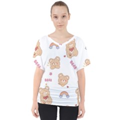 Illustrations Bear Cartoon Background Pattern V-neck Dolman Drape Top by Sudhe