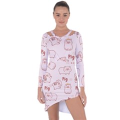 Pig Cartoon Background Pattern Asymmetric Cut-out Shift Dress by Sudhe