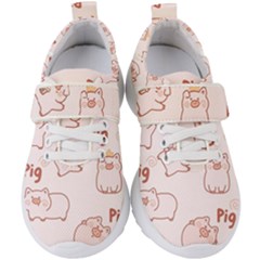 Pig Cartoon Background Pattern Kids  Velcro Strap Shoes by Sudhe