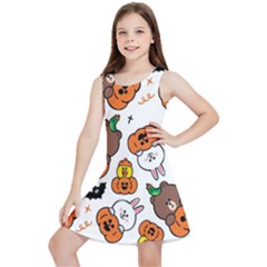 Illustration Pumpkin Bear Bat Bunny Chicken Kids  Lightweight Sleeveless Dress by Sudhe