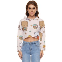 Illustration Bear Cartoon Background Pattern Women s Lightweight Cropped Hoodie by Sudhe