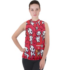 Rabbit Background Cartoon Mock Neck Chiffon Sleeveless Top by Sudhe