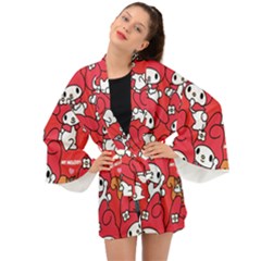 Rabbit Background Cartoon Long Sleeve Kimono by Sudhe