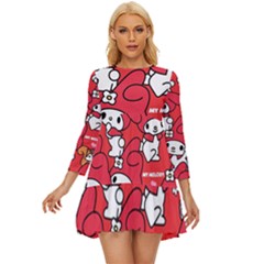 Rabbit Background Cartoon Long Sleeve Babydoll Dress by Sudhe