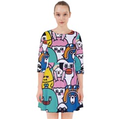 Illustration Animals Cartoon Background Pattern Smock Dress by Sudhe