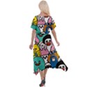 Illustration Animals Cartoon Background Pattern Cross Front Sharkbite Hem Maxi Dress View2