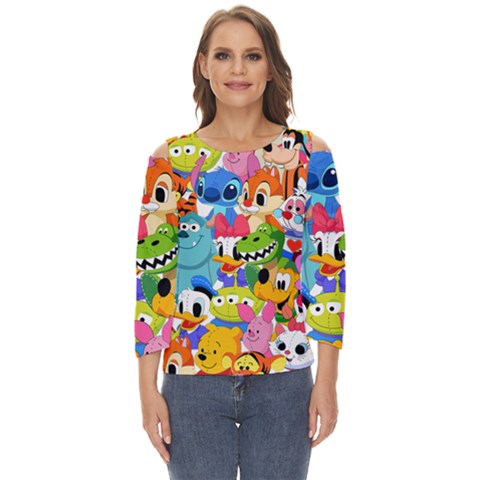 Illustration Cartoon Character Animal Cute Cut Out Wide Sleeve Top by Sudhe