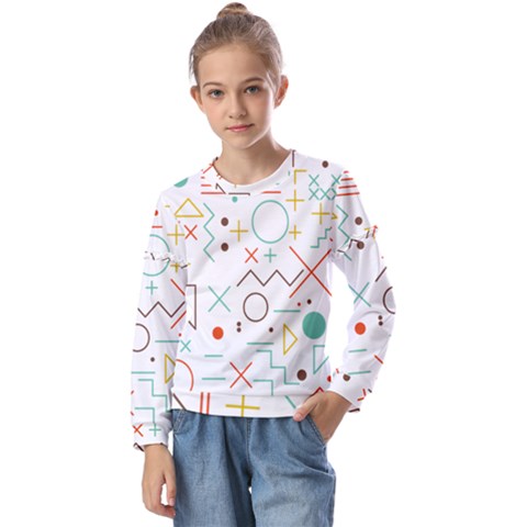 Mathematics Geometry Geometric Shape Euclidean Pattern Kids  Long Sleeve Tee With Frill  by Sapixe