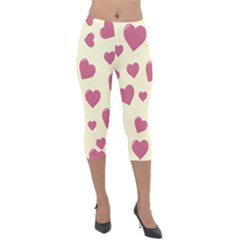 Valentine Flat Love Hearts Design Romantic Lightweight Velour Capri Leggings  by Amaryn4rt