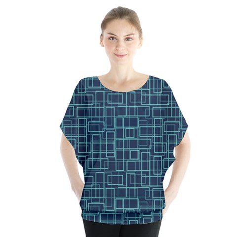 Abstract Illustration Background Rectangles Pattern Batwing Chiffon Blouse by Amaryn4rt