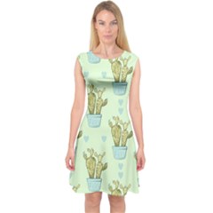 Background Pattern Green Cactus Flora Capsleeve Midi Dress by Amaryn4rt