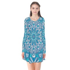 Mandala Blue Long Sleeve V-neck Flare Dress by zappwaits