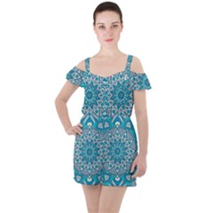 Mandala Blue Ruffle Cut Out Chiffon Playsuit by zappwaits