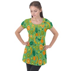 Fruit Tropical Pattern Design Art Puff Sleeve Tunic Top by danenraven