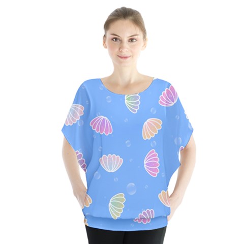 Illustration Seashell Clam Pattern Art Design Batwing Chiffon Blouse by danenraven