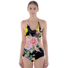 Illustration Bird Flower Floral Background Cut-out One Piece Swimsuit by danenraven